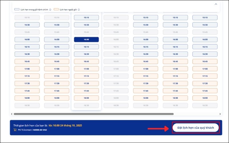 Lựa chọn khung giờ nộp hồ sơ