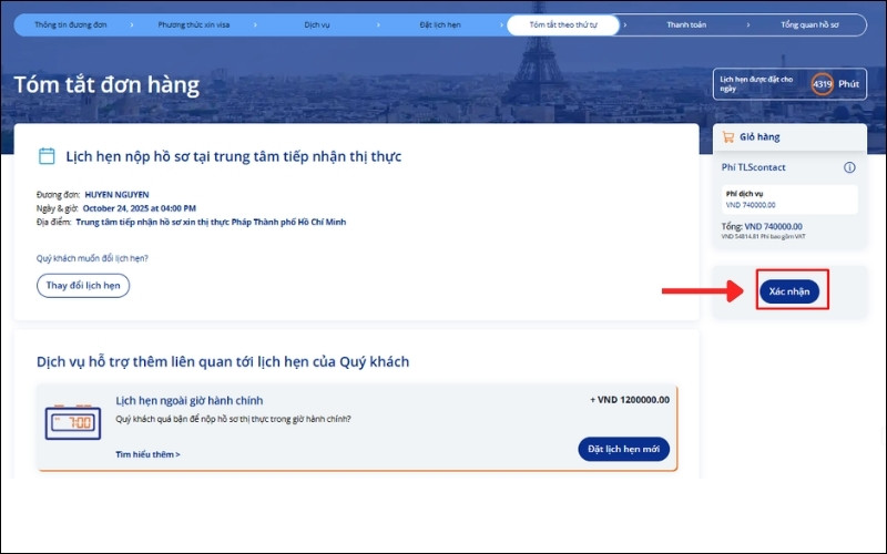 Xác nhận thông tin đặt lịch hẹn
