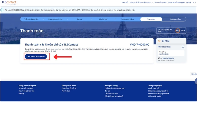 Tiến hành thanh toán lệ phí