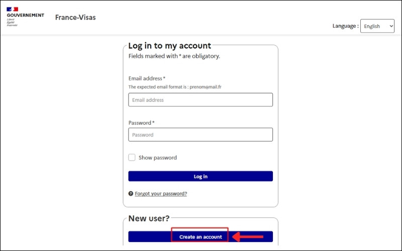 Tạo tài khoản điền đơn xin thị thực