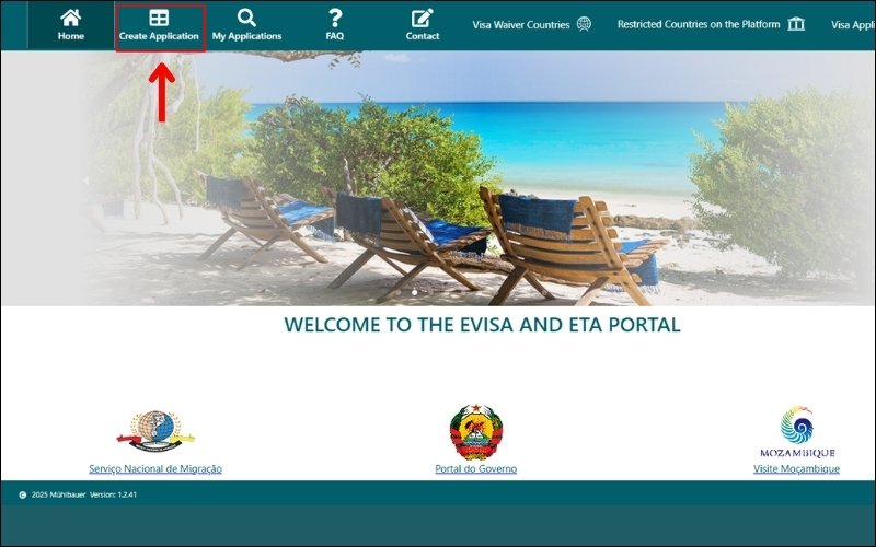 Nhấn tạo đơn xin visa Mozambique