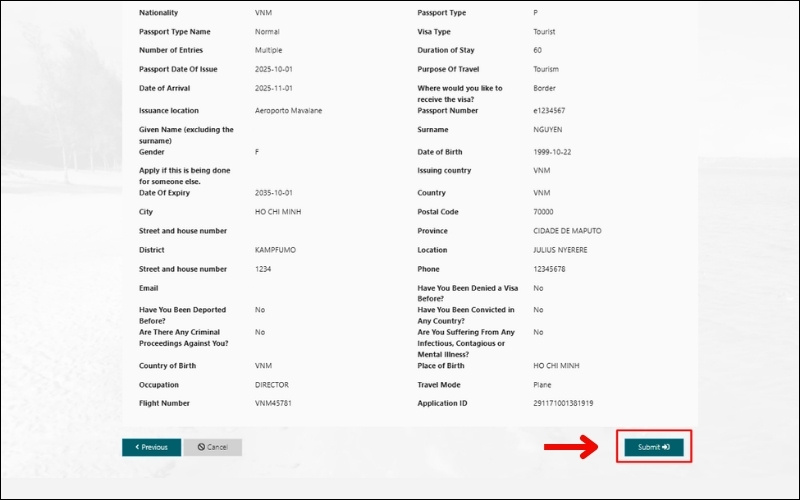Nộp đơn xin visa Mozambique