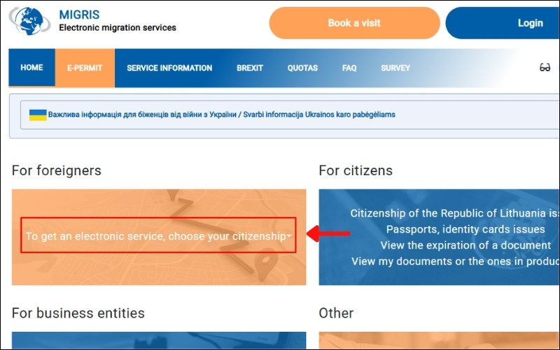Truy cập web xin visa Lithuania
