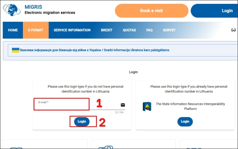 Nhập email xin visa Lithuania