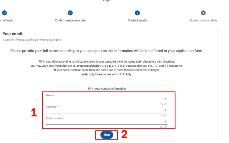 Điền thông tin visa Lithuania