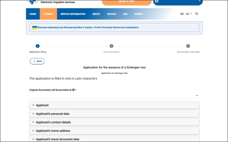 Hoàn thành tờ đơn visa Lithuania